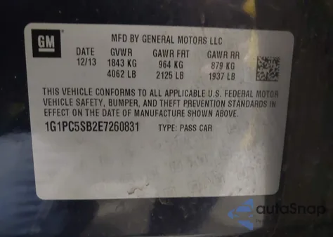 2014 Chevrolet Cruze 1Lt Auto from USA, damaged, VIN 1G1PC5SB2E7260831